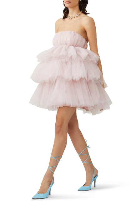Crystal Tulle Ruffle Dress